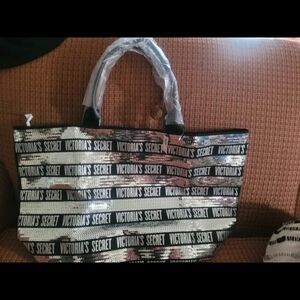 Victoria's Secret Black and White Tote with Signature Style